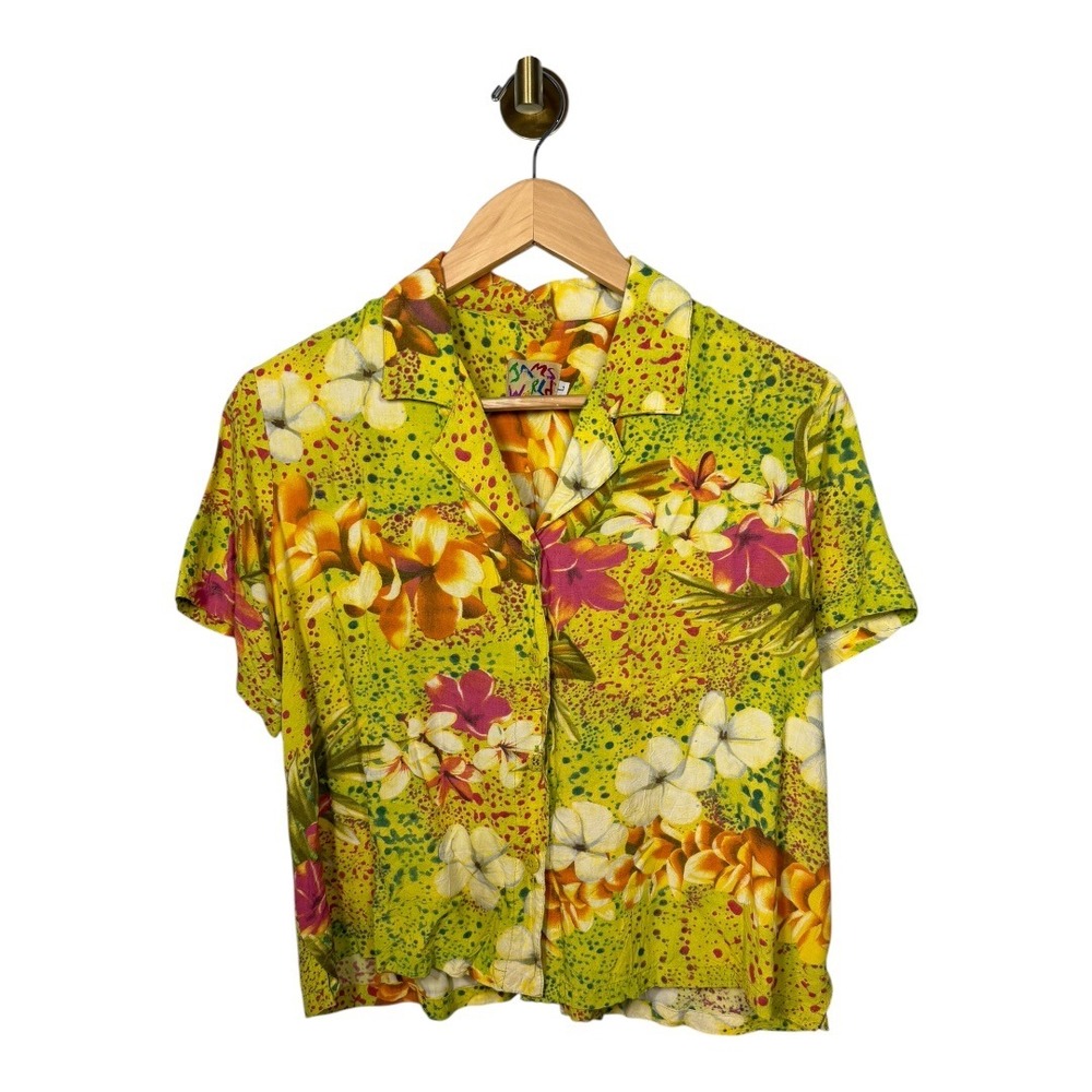Jams World Womens Hawaiian Floral Button Down Shirt Size Large Retro Beach